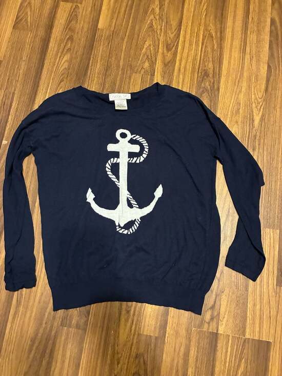 Mandal Bay Sweaters - Mandal Bay Navy Blue Anchor Intarsia Knit 100% Cotton Sweater Medium